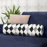 Siyah Beyaz Gri Elmas Şekilli İç Dolgulu Süet Silindir Yastık Kırlent - Bel Yastığı Realhomes