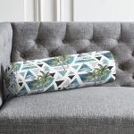 - RealHomes Özel Tasarımlı Dijital Baskılı İç Dolgulu Fermuarlı Silindir Yastık - Realhomes  Mavi Geometrik Palmiye Desenleri Dekoratif İç Dolgulu - Fermuarlı Süet Berjer Silindir Yastık Kırlent Realhomes