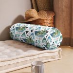 - RealHomes Özel Tasarımlı Dijital Baskılı İç Dolgulu Fermuarlı Silindir Yastık - Realhomes  Mavi Geometrik Palmiye Desenleri Dekoratif İç Dolgulu - Fermuarlı Süet Berjer Silindir Yastık Kırlent Realhomes