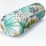 Siyah Puanlı Mavi Palmiye Modern Dijital Baskılı Dekoratif İç Dolgulu - Fermuarlı Süet Silindir Daire Yastık Kırlent Realhomes