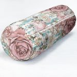 Mavi Çizgi Desenli Kanaviçe Çiçek Motifli İç Dolgulu Süet Silindir Yastık Kırlent - Bel Yastığı Realhomes