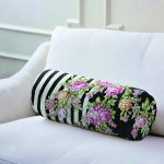 Siyah Beyaz Sütun Temalı Sümbül Motifli Dekoratif İç Dolgulu - Fermuarlı Süet Silindir Daire Yastık Kırlent Realhomes