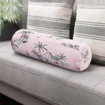 Pudra Renk Temalı Palmiye Adası Dijital Baskılı İç Dolgulu - Fermuarlı Süet Silindir Daire Yastık Kırlent Realhomes