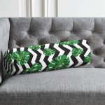 Zikzak Zebra Temalı Yaprak Çizimli Dijital Baskılı İç Dolgulu Süet Silindir Yastık Kırlent - Bel Yastığı Realhomes