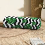 Zikzak Zebra Temalı Yaprak Çizimli Dijital Baskılı İç Dolgulu Süet Silindir Yastık Kırlent - Bel Yastığı Realhomes