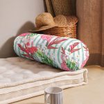 Flamingo Motifli Şerit Desenli Dekoratif İç Dolgulu Fermuarlı Çok Amaçlı Silindir Yastık Kırlent Realhomes