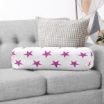 Eflatun Yıldız Desenli Modern Dijital Baskılı İç Dolgulu - Fermuarlı Süet Berjer Silindir Yastık Kırlent Realhomes