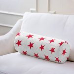 Kırmızı Yıldız Motifli Modern Dijital Baskılı İç Dolgulu - Fermuarlı Süet Silindir Daire Yastık Kırlent Realhomes