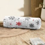 Yılbaşı Kar Desenli Özel Tasarımlı Dijital Baskılı Modern İç Dolgulu - Fermuarlı Süet Berjer Silindir Yastık Kırlent Realhomes