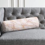 Altın Yaldızlı Açık Renk Mermer Desenli İç Dolgulu Yumuşak Silindir Form Yastık Kırlent Realhomes