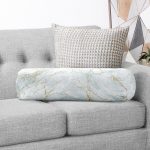 - RealHomes Özel Tasarımlı Dijital Baskılı İç Dolgulu Fermuarlı Silindir Yastık - Realhomes Altın Çizgili Mavi Zeminli Dijital Baskılı İç Dolgulu - Fermuarlı Süet Silindir Daire Yastık Kırlent Realhomes