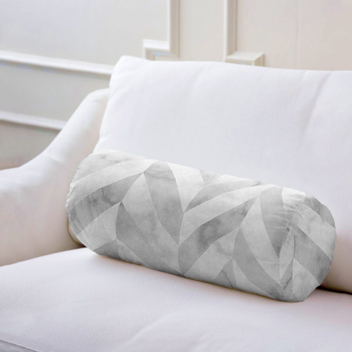 Geometrik Desenli Mermer Zeminli Modern İç Dolgulu Fermuarlı Çok Amaçlı Silindir Yastık Kırlent Realhomes