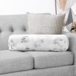 Açık Mermer Zeminli Dijital Baskılı İç Dolgulu - Fermuarlı Süet Silindir Rulo Yastık Kırlent Realhomes