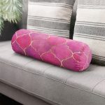 - RealHomes Özel Tasarımlı Dijital Baskılı İç Dolgulu Fermuarlı Silindir Yastık - Realhomes Pembe Altın Varaklı Ogea Desenli Dekoratif İç Dolgulu - Fermuarlı Süet Silindir Daire Yastık Kırlent Realhomes