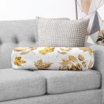 3D Altın Renkli Yapraklar Özel Tasarım Modern İç Dolgulu - Fermuarlı Süet Silindir Rulo Yastık Kırlent Realhomes