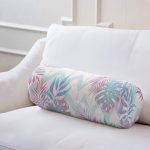 - RealHomes Özel Tasarımlı Dijital Baskılı İç Dolgulu Fermuarlı Silindir Yastık - Realhomes Pudra Zeminli Geometrik Palmiye Yaprakları Modern İç Dolgulu - Fermuarlı Süet Silindir Yuvarlak Yastık Kırlent Realhomes