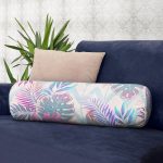 - RealHomes Özel Tasarımlı Dijital Baskılı İç Dolgulu Fermuarlı Silindir Yastık - Realhomes Pudra Zeminli Geometrik Palmiye Yaprakları Modern İç Dolgulu - Fermuarlı Süet Silindir Yuvarlak Yastık Kırlent Realhomes