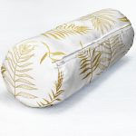 Altın Detaylı 3D Yaprak Desenli Modern İç Dolgulu Fermuarlı Çok Amaçlı Silindir Yastık Kırlent Realhomes