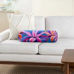 - RealHomes Özel Tasarımlı Dijital Baskılı İç Dolgulu Fermuarlı Silindir Yastık - Realhomes Mavi Zeminli Yapraklar Özel Tasarımlı İç Dolgulu - Fermuarlı Süet Berjer Silindir Yastık Kırlent Realhomes