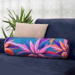 - RealHomes Özel Tasarımlı Dijital Baskılı İç Dolgulu Fermuarlı Silindir Yastık - Realhomes Mavi Zeminli Yapraklar Özel Tasarımlı İç Dolgulu - Fermuarlı Süet Berjer Silindir Yastık Kırlent Realhomes