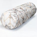 Mermer Zeminli Geometrik Desenli Modern İç Dolgulu Süet Silindir Yastık Kırlent - Bel Yastığı Realhomes