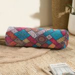 Realhomes Geometrik Etnik Desenli Özel Tasarım Modern İç Dolgulu - Fermuarlı Süet Silindir Yuvarlak Yastık Kırlent Realhomes