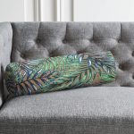 Çuval Zeminde Renkli Yapraklar Desenli Dekoratif İç Dolgulu Fermuarlı Çok Amaçlı Silindir Yastık Kırlent Realhomes