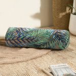 Çuval Zeminde Renkli Yapraklar Desenli Dekoratif İç Dolgulu Fermuarlı Çok Amaçlı Silindir Yastık Kırlent Realhomes