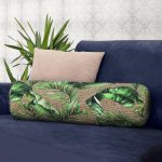 - RealHomes Özel Tasarımlı Dijital Baskılı İç Dolgulu Fermuarlı Silindir Yastık - Realhomes  Çuval Zeminde Yeşil Yaprak Desenli Özel Tasarım İç Dolgulu Fermuarlı Çok Amaçlı Silindir Yastık Kırlent Realhomes