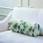 Pudra Zeminde Suluboya Yapraklar Tasarımlı Dekoratif İç Dolgulu - Fermuarlı Süet Silindir Rulo Yastık Kırlent Realhomes