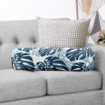 - RealHomes Özel Tasarımlı Dijital Baskılı İç Dolgulu Fermuarlı Silindir Yastık - Realhomes  Mavi Renkli Palmiye Yaprakları Dijital Baskılı İç Dolgulu - Fermuarlı Süet Berjer Silindir Yastık Kırlent Realhomes