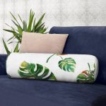 - RealHomes Özel Tasarımlı Dijital Baskılı İç Dolgulu Fermuarlı Silindir Yastık - Realhomes Suluboya Palmiye Yaprakları Desenli Özel Tasarım İç Dolgulu - Fermuarlı Süet Berjer Silindir Yastık Kırlent Realhomes