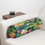 - RealHomes Özel Tasarımlı Dijital Baskılı İç Dolgulu Fermuarlı Silindir Yastık - Realhomes  Siyah Zeminli Geometrik Yapraklar Desenli İç Dolgulu - Fermuarlı Süet Silindir Yuvarlak Yastık Kırlent Realhomes