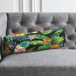 - RealHomes Özel Tasarımlı Dijital Baskılı İç Dolgulu Fermuarlı Silindir Yastık - Realhomes  Siyah Zeminli Geometrik Yapraklar Desenli İç Dolgulu - Fermuarlı Süet Silindir Yuvarlak Yastık Kırlent Realhomes