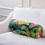 - RealHomes Özel Tasarımlı Dijital Baskılı İç Dolgulu Fermuarlı Silindir Yastık - Realhomes  Siyah Zeminli Geometrik Yapraklar Desenli İç Dolgulu - Fermuarlı Süet Silindir Yuvarlak Yastık Kırlent Realhomes