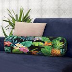 - RealHomes Özel Tasarımlı Dijital Baskılı İç Dolgulu Fermuarlı Silindir Yastık - Realhomes  Siyah Zeminli Geometrik Yapraklar Desenli İç Dolgulu - Fermuarlı Süet Silindir Yuvarlak Yastık Kırlent Realhomes