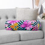 - RealHomes Özel Tasarımlı Dijital Baskılı İç Dolgulu Fermuarlı Silindir Yastık - Realhomes Mavi Geometrik Zeminli Çiçekler Modern Tasarım İç Dolgulu - Fermuarlı Süet Silindir Daire Yastık Kırlent Realhomes