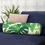 - RealHomes Özel Tasarımlı Dijital Baskılı İç Dolgulu Fermuarlı Silindir Yastık - Realhomes  Beyaz Zeminde Watercolor Yapraklar Özel Tasarımlı İç Dolgulu - Fermuarlı Süet Berjer Silindir Yastık Kırlent Realhomes