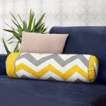 - RealHomes Özel Tasarımlı Dijital Baskılı İç Dolgulu Fermuarlı Silindir Yastık - Realhomes  Sarı Gri Zikzak Desenli Dijital Baskılı İç Dolgulu - Fermuarlı Süet Silindir Yuvarlak Yastık Kırlent Realhomes