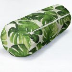 Suluboya Zambak Yaprakları Çizimli Özel Tasarım İç Dolgulu - Fermuarlı Süet Berjer Silindir Yastık Kırlent Realhomes