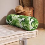 Suluboya Zambak Yaprakları Çizimli Özel Tasarım İç Dolgulu - Fermuarlı Süet Berjer Silindir Yastık Kırlent Realhomes