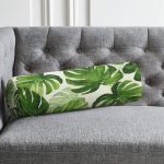 Suluboya Zambak Yaprakları Çizimli Özel Tasarım İç Dolgulu - Fermuarlı Süet Berjer Silindir Yastık Kırlent Realhomes