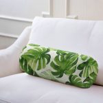 Suluboya Zambak Yaprakları Çizimli Özel Tasarım İç Dolgulu - Fermuarlı Süet Berjer Silindir Yastık Kırlent Realhomes
