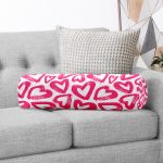Realhomes Modern Çizimli Kalpler Tasarımlı Dijital Baskılı Modern İç Dolgulu - Fermuarlı Süet Silindir Daire Yastık Kırlent Realhomes