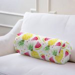 Realhomes Watercolor Karpuz Ananas Desenli Dijital Baskılı Modern İç Dolgulu - Fermuarlı Süet Silindir Rulo Yastık Kırlent Realhomes