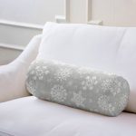 Realhomes Gri Zeminli Kar Taneleri Temalı Modern Tasarım Modern İç Dolgulu - Fermuarlı Süet Silindir Rulo Yastık Kırlent Realhomes