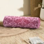 - RealHomes Özel Tasarımlı Dijital Baskılı İç Dolgulu Fermuarlı Silindir Yastık - Realhomes  Fuşya Zeminli Damask Motifler Modern İç Dolgulu - Fermuarlı Süet Silindir Daire Yastık Kırlent Realhomes