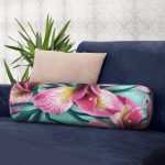 - RealHomes Özel Tasarımlı Dijital Baskılı İç Dolgulu Fermuarlı Silindir Yastık - Realhomes mavi zeminli Rengarenk Çiçekler Modern İç Dolgulu - Fermuarlı Süet Silindir Yuvarlak Yastık Kırlent Realhomes