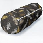 - RealHomes Özel Tasarımlı Dijital Baskılı İç Dolgulu Fermuarlı Silindir Yastık - Realhomes  Siyah Zeminde Gold tüyler Dijital Baskılı Modern İç Dolgulu Yumuşak Silindir Form Yastık Kırlent Realhomes