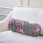 - RealHomes Özel Tasarımlı Dijital Baskılı İç Dolgulu Fermuarlı Silindir Yastık - Realhomes  Çizgili Zeminde Rengarenk Çiçekler Dijital Baskılı Modern İç Dolgulu - Fermuarlı Süet Silindir Daire Yastık Kırlent Realhomes